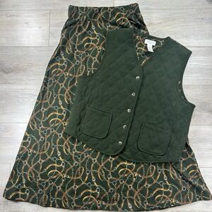 VTG Jones New York Sport M/L Equestrian Skirt Vest Set Maxi Pockets Stretch